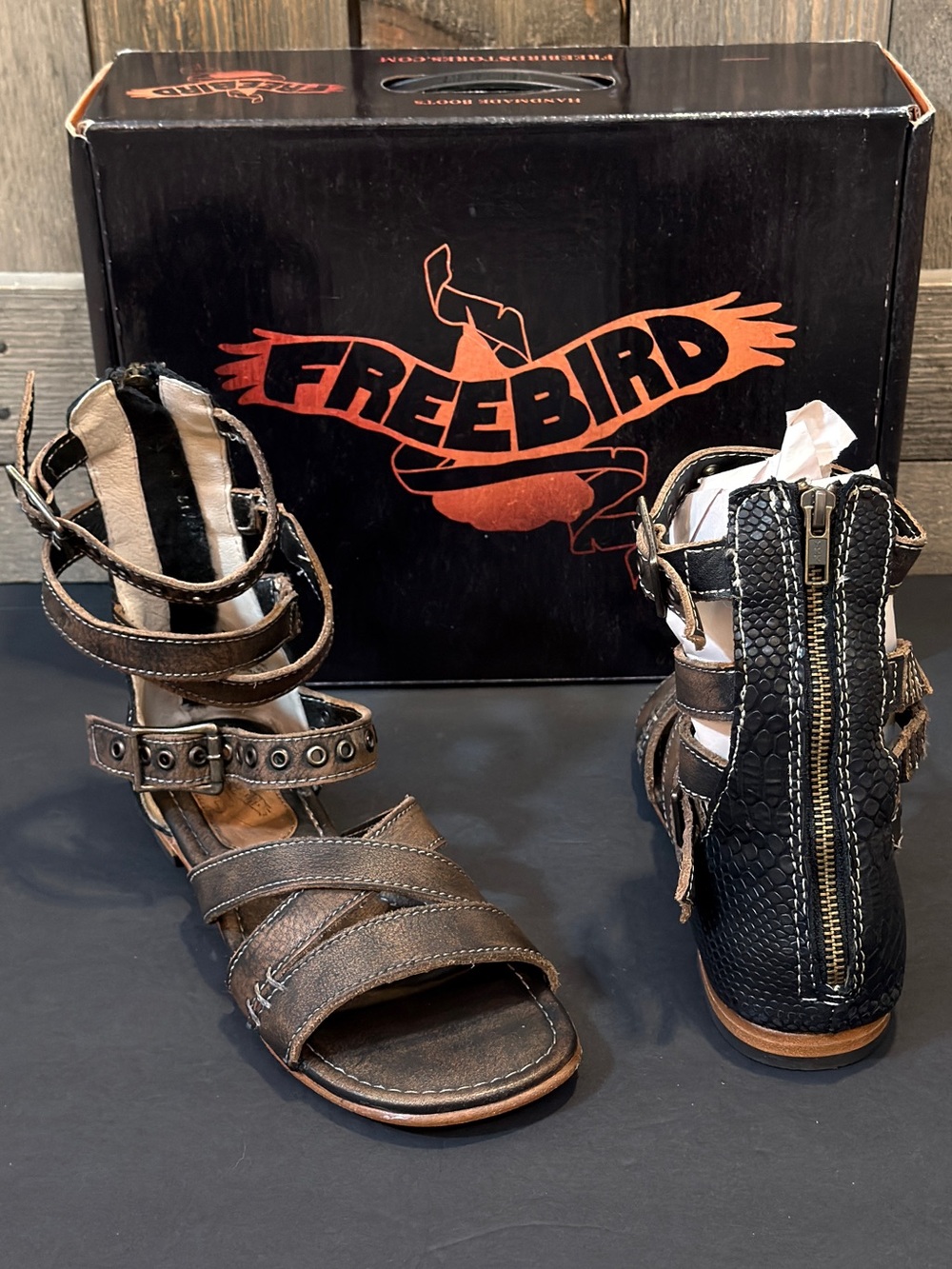 Freebird Saylor Black Snake Leather Gladiator Sandals Size 8 NIB Western Boho